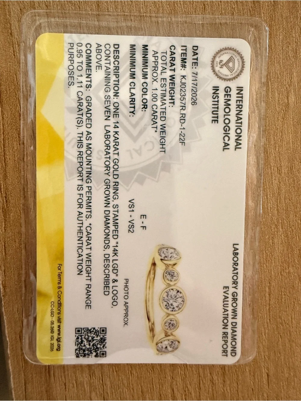 Solid 14k Yellow Gold Bezel Set, 1ct IGI Certified Lab Grown Diamond Band